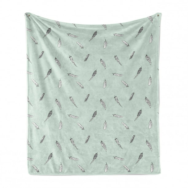 Ambesonne Minimalist Soft Flannel Fleece Throw Blanket Mint Green Pale Grey 50 x 70 Cozy Plush for Indoor and Outdoor Use Abstract Feather Sketch Hand Drawn on Simplistic Background 